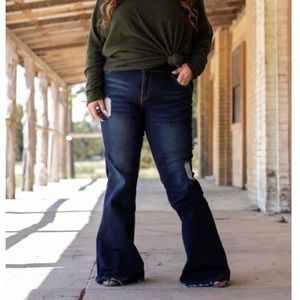 Mid rise tea stain flare jeans plus size l&b Lucky and Blessed
